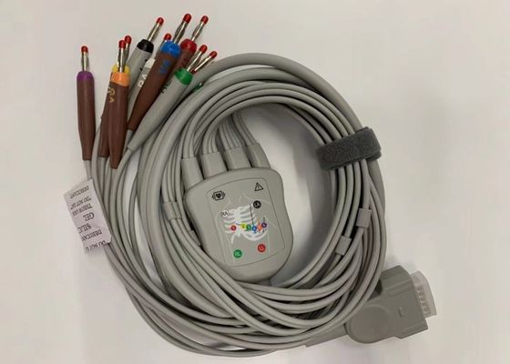 Grey 10 Lead ECG Cable With 15 Pins US Standard Banana Connector 4.0