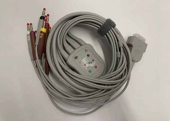 Grey 10 Lead ECG Cable With 15 Pins US Standard Banana Connector 4.0