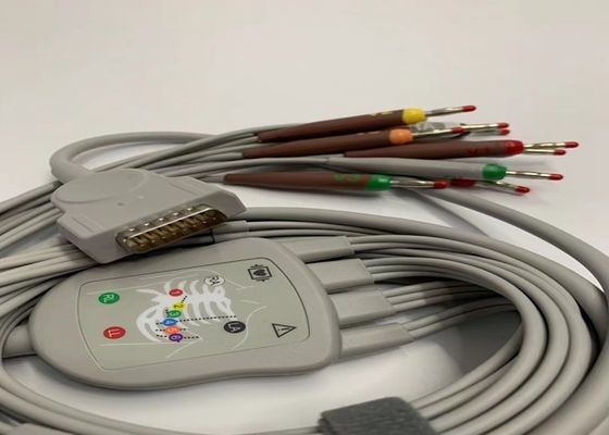 Grey 10 Lead ECG Cable With 15 Pins US Standard Banana Connector 4.0