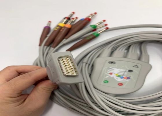 Grey 10 Lead ECG Cable With 15 Pins US Standard Banana Connector 4.0