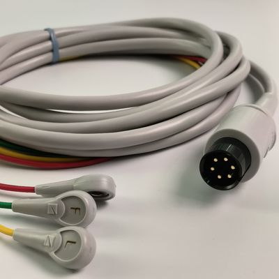 BJ-753P NIHON KOHDEN Heart Conductivity Wire Black Round Head 6 Pin Three Lead European Standard Button