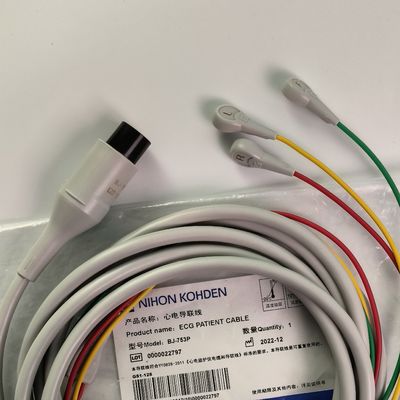 BJ-753P NIHON KOHDEN Heart Conductivity Wire Black Round Head 6 Pin Three Lead European Standard Button