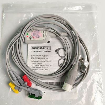PHILIP Original 3 Lead IEC Leadset.  Red, Green, Yellow，2.6 M Machine End Round 12 Needles PN:989803143171
