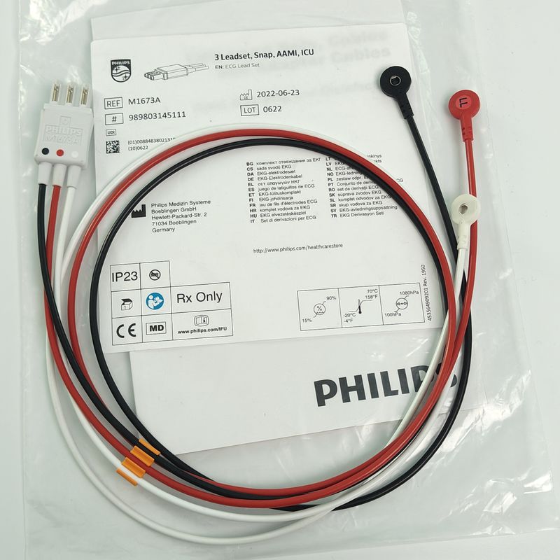 REF M1673A PHILIP Patient Monitor CBL 3 Leadset Snap AAMI ICU PN 989803145111