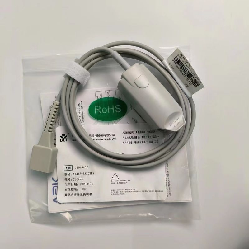 Original Split Adult Finger Clip Blood Oxygen Probe Encrypted 9 Pin DB9 Trapezoidal PN 15-100-0013