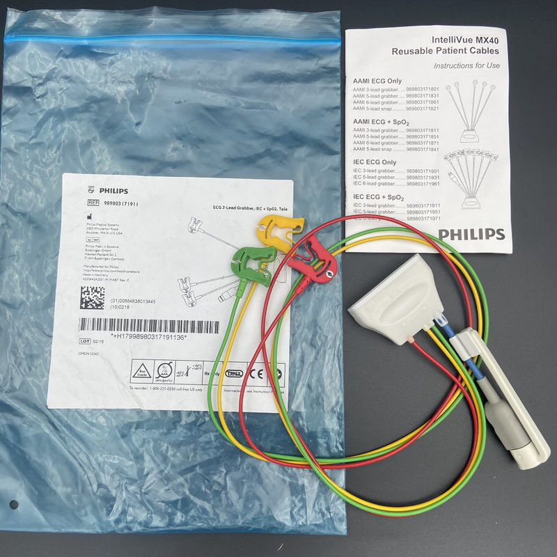 Three Guide European Standard Clamp With Blood Oxygen Connector ECG 3-Lead Grabber REF:989803171911