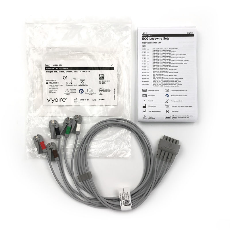 GE  Ref:412681-001  Multi-Link ECG Leadwire Group Set ,5 -Lead ,Grabber ,AHA 74 CM /29 IN