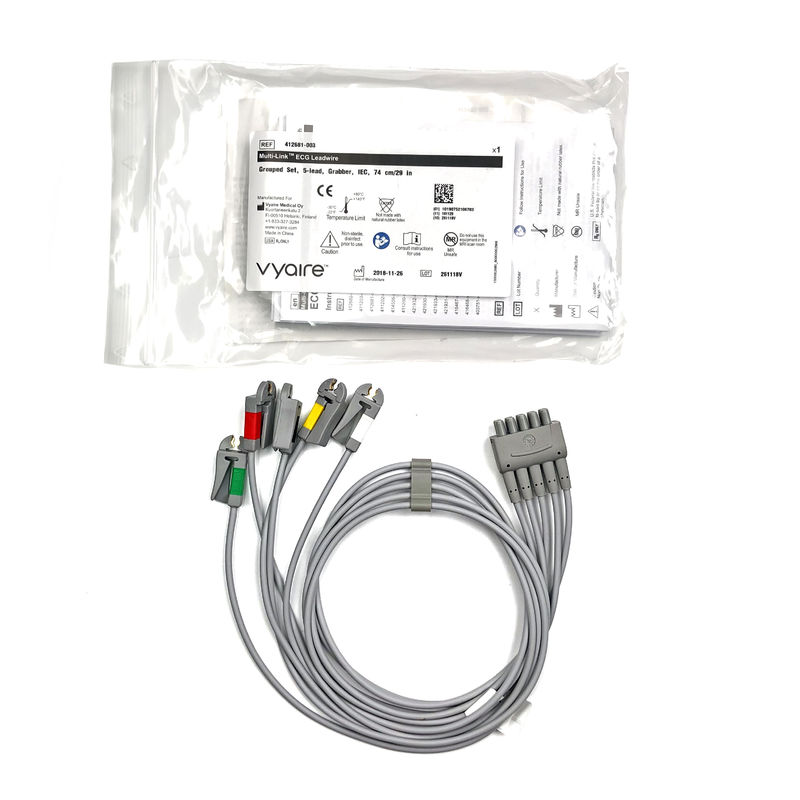 GE  Ref:412681-003  Multi-Link ECG Leadwire Group Set ,5 -Lead ,Grabber ,IEC 74 CM /29 IN